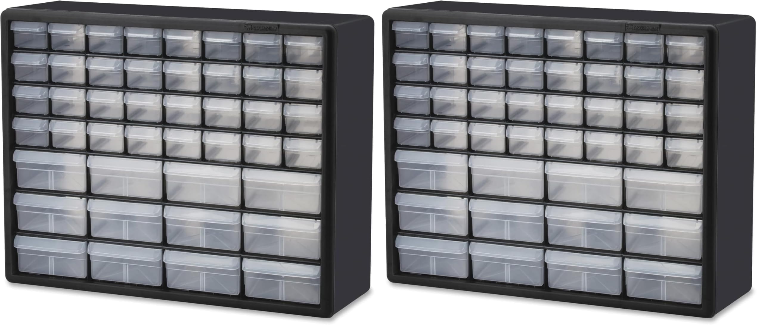 Akro-Mils 44-Drawer Plastic Drawer Storage Cabinet for Garage Organization, Bead Organizer, Building Bricks Storage, Teacher Toolbox, Makeup Organizer, 20" W x 6" D x 16" H, 10144 Black (Pack of 2)