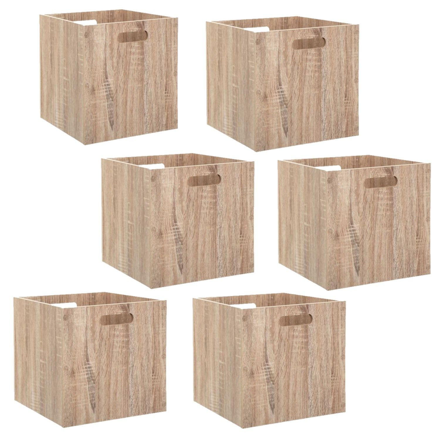 Toilinux.com Lot de 6 Cubes de Rangement 31 x 31 x 31 cm Mix n' Modul – Boîtes Effet Chêne Naturel en Bois MDF – Compatibles Meubles et Étagères à Cases – Design Scandinave