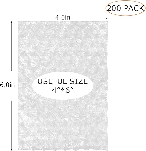 Miniatura 2 de Paquete de 200 bolsas de cojín de burbujas de 4 x 6 pulgadas para envío, pequeñas bolsas transparentes de burbujas de doble pared para