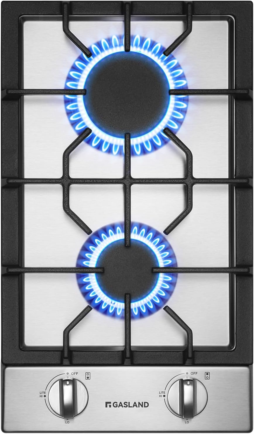 GASLAND 2 Burners Gas Cooktop 12 Inch GH30SF Drop-in Propane Stove Top with Thermocouple Protection, LPG/NG Convertible Dual Fuel Natural Gas Hob, Stainless Steel
