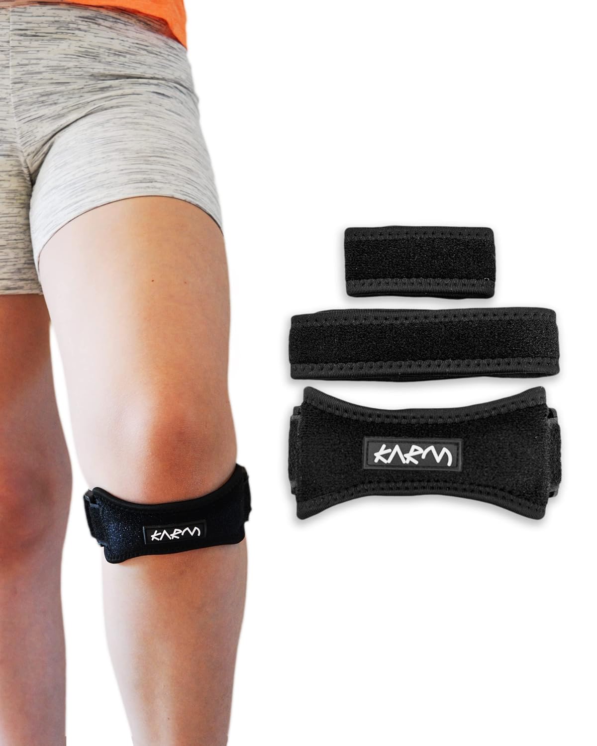 KARM Kids Knee Support Strap - Childs Knee Support Brace for Girls & Boys - Junior Teenager Patella Knee Strap Band (1pc, Black)