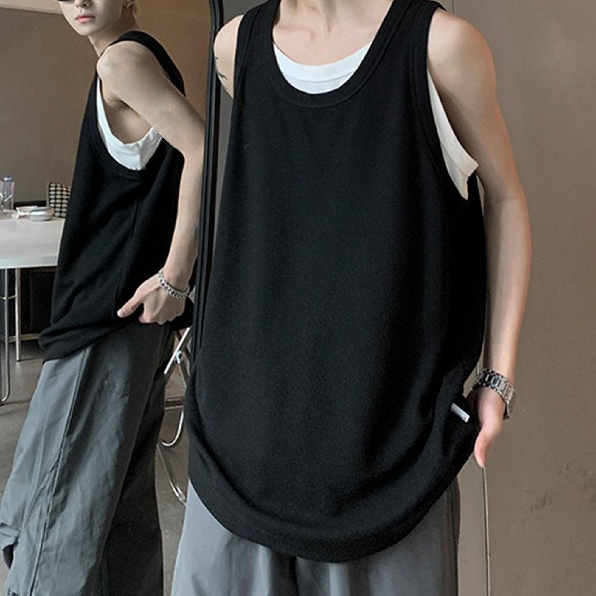 Falsches zweiteiliges Herren-Tanktop, trendig, schwer, abgeschnittene Hemden, Sommer, Streetwear, Tanktop für Herren