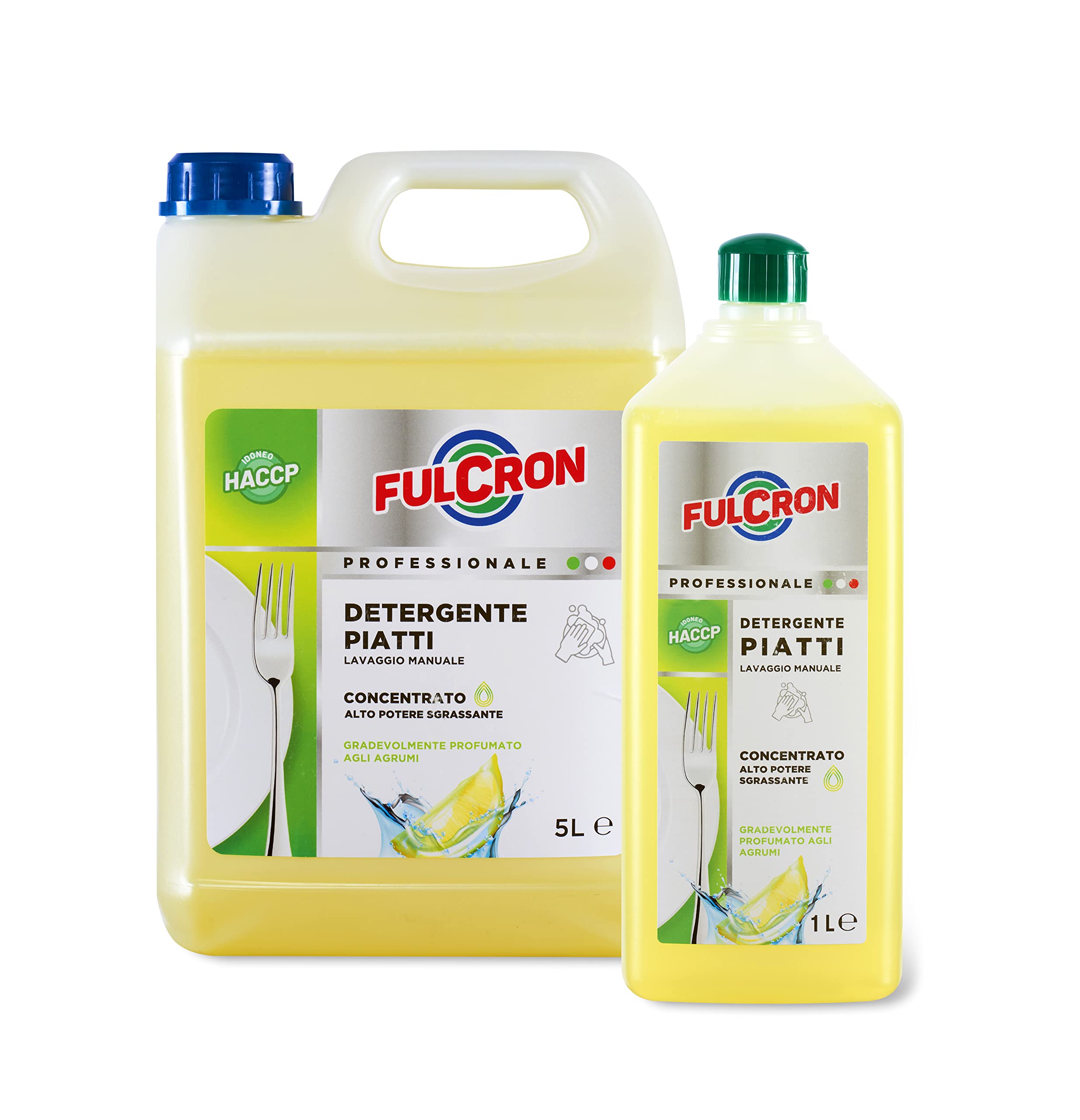 FULCRON Detergente Piatti Concentrato Per Lavaggio Manuale, Azione Altamente Sgrassante, Detersivo Piatti Profumo Agrumi, 5 L