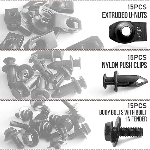 Miniatura 3 de 45 tornillos universales para el cuerpo de protección contra salpicaduras para motor, clips de parachoques, kit de tuercas en U extruidas
