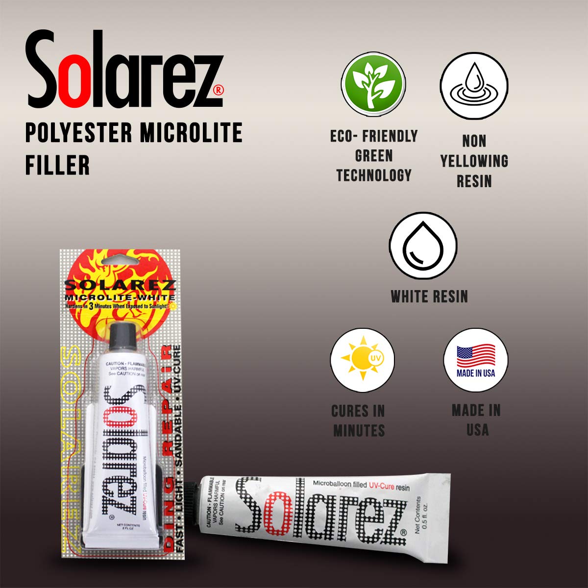 Solarez UV Cure Microlite White Polyester Ding Repair (0,5 oz) – Surfbrett-Reparatur mit 60/240 Körnung Sandpad & Spreader ~ Schnellste Fixierung für Tiefe Dings auf [Polyurethan] Surfboard-Schaum