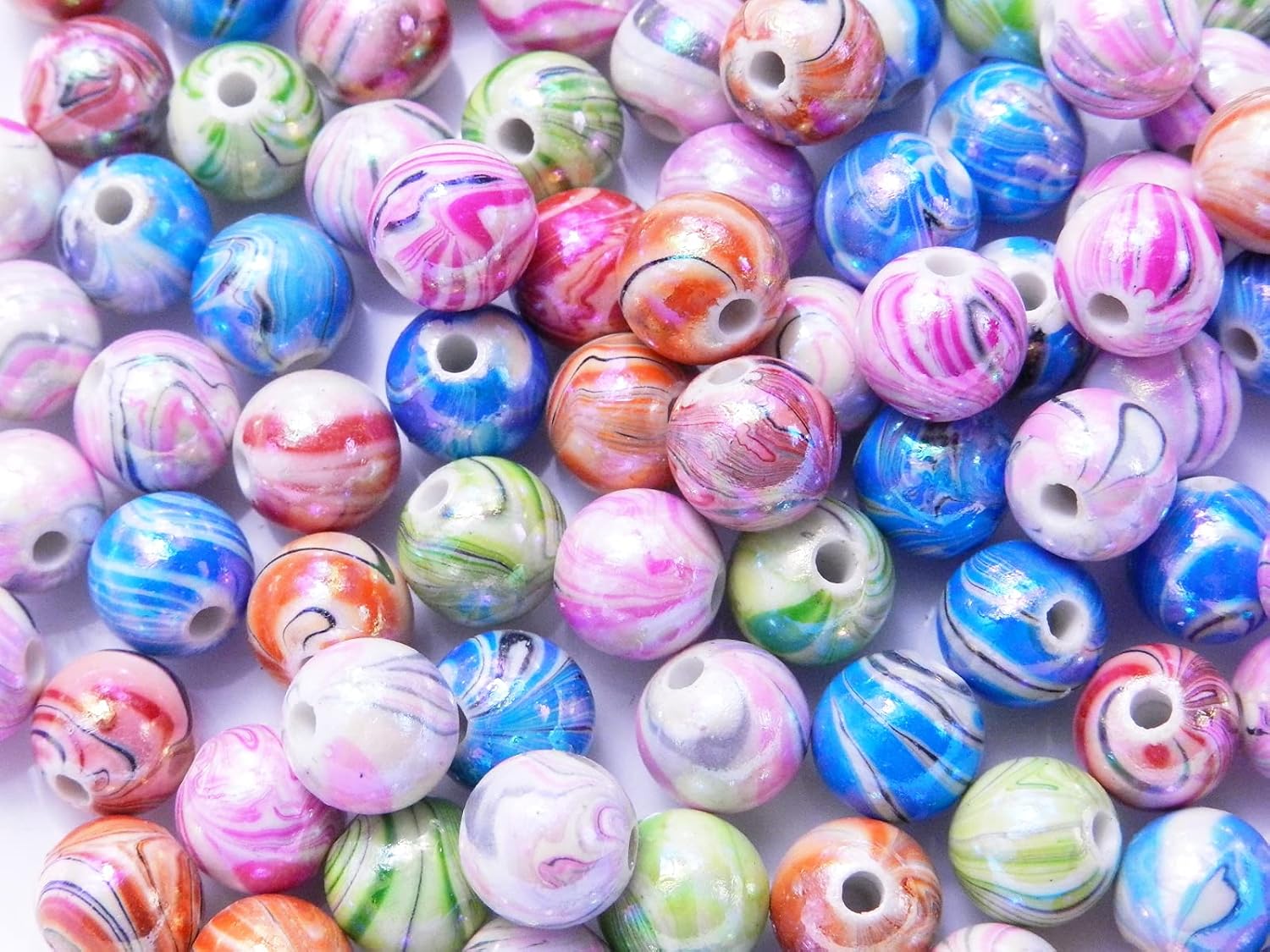 100個 マーブル柄 オーロラ加工 アクリルビーズ ミックスアソート 丸玉 10mm 穴 2 3mm スペーサー クラフト 手芸用品 ジュエリー ハンドメイド 手作り アクセサリーパーツ Huey 手芸材料のヒューイ H2501s 国内発送