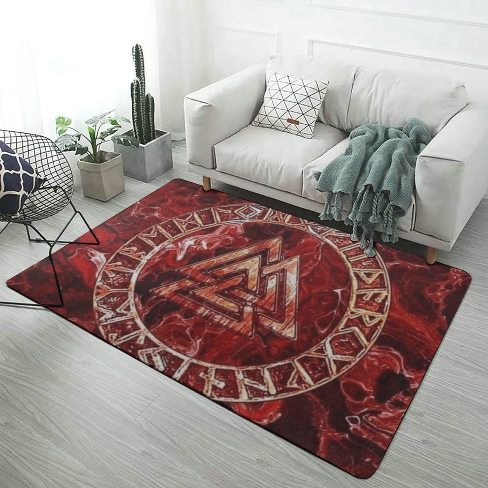 Tapis antidérapant flanelle avec protection du parquet et impression viking 3D