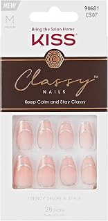 KISS Classy, Press On Nails, Nail glue included, 'New Nail, New Me', Pink, Medium Size, Coffin Shape, Includes 28 Nails, 2g glue, 1 Manicure Stick, 1 Mini File