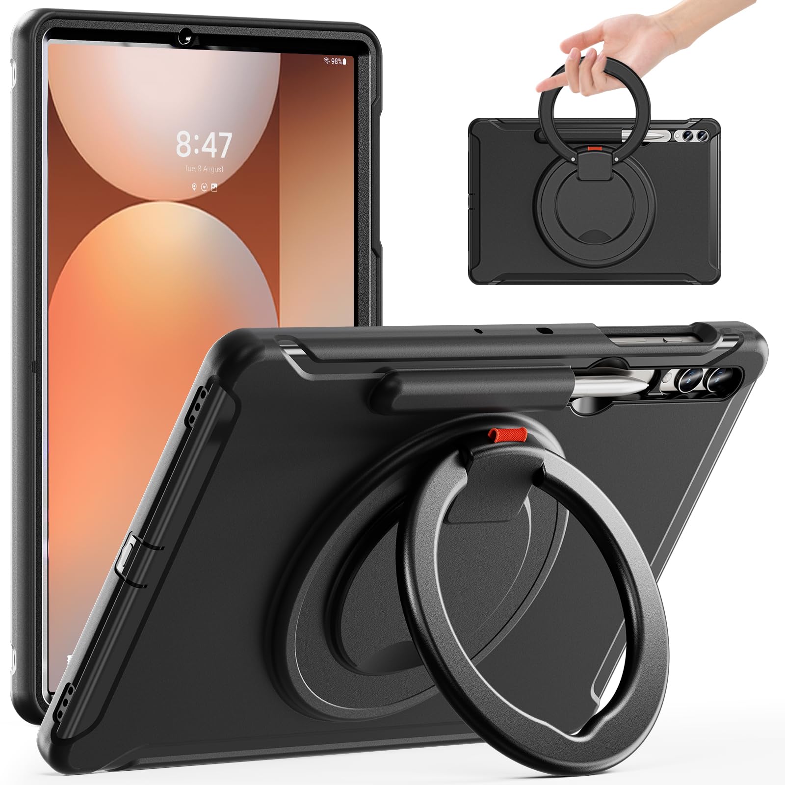 Coque Samsung S8 Plus SM-T970 robuste noire avec support tablette 12.5 - 8