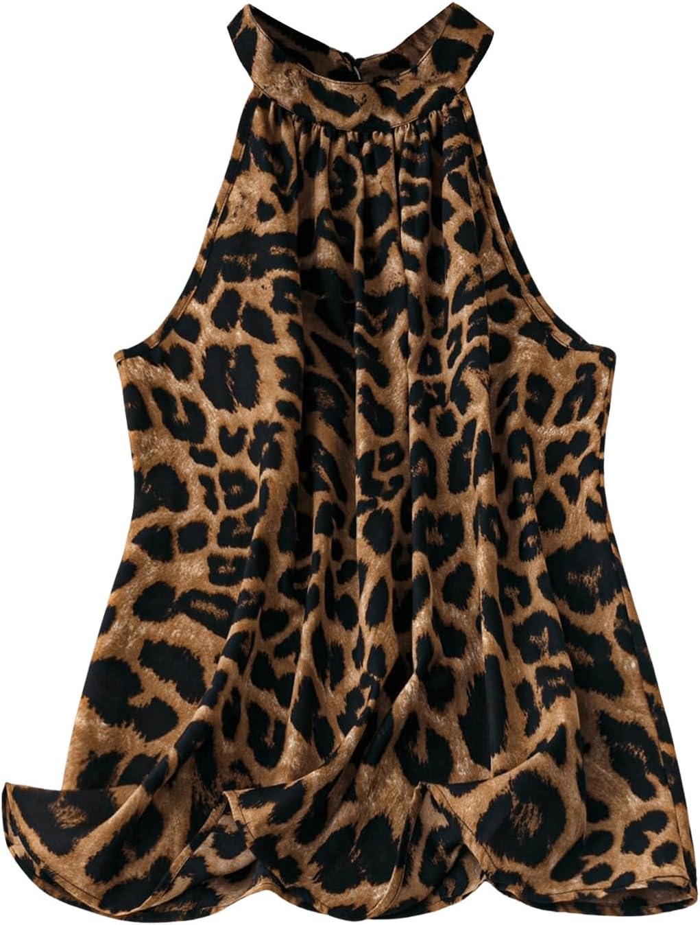 Floerns Women's Plus Size Cheetah Print Blouse Top Sleeveless Mock Neck Loose Shirts