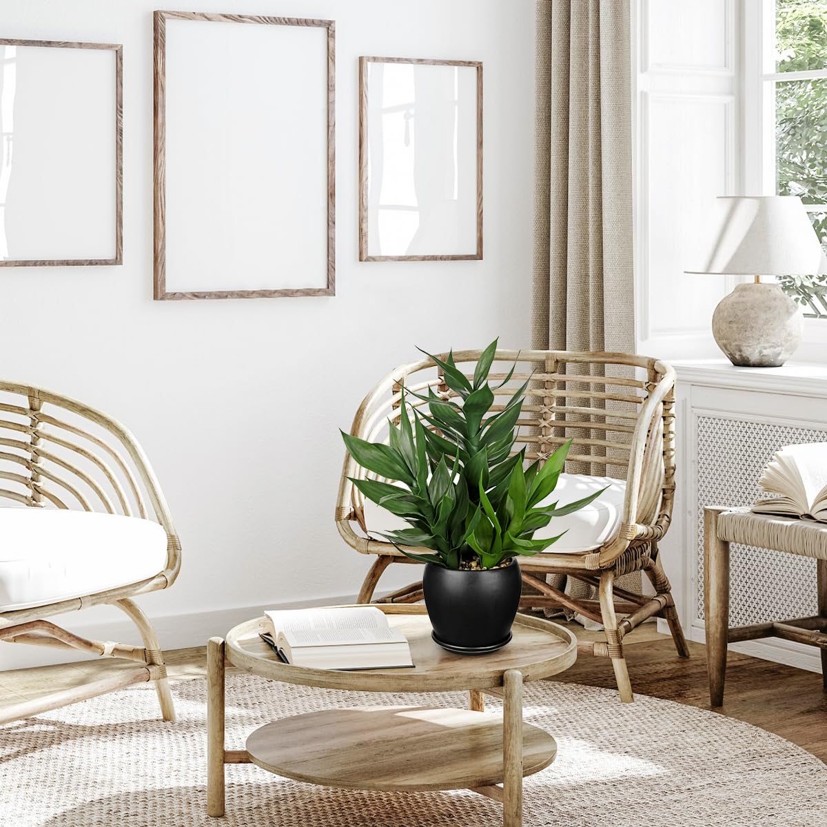 Plantas artificiales de bambú para interiores, 19.6 pulgadas de alto, planta de bambú falsa de la suerte en maceta negra, plantas verdes artificiales decorativas para el hogar, oficina, cocina