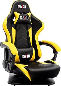 RAKU Gaming Floor Chair, Vibration Function, Chair for Gaming, 180° Reclining, 360° Rotating Seat, High Back, Head Rest, Lumbar Support, Armrests Included, PU Leather High-back Chair, Computer Chair (Yellow, Type D)