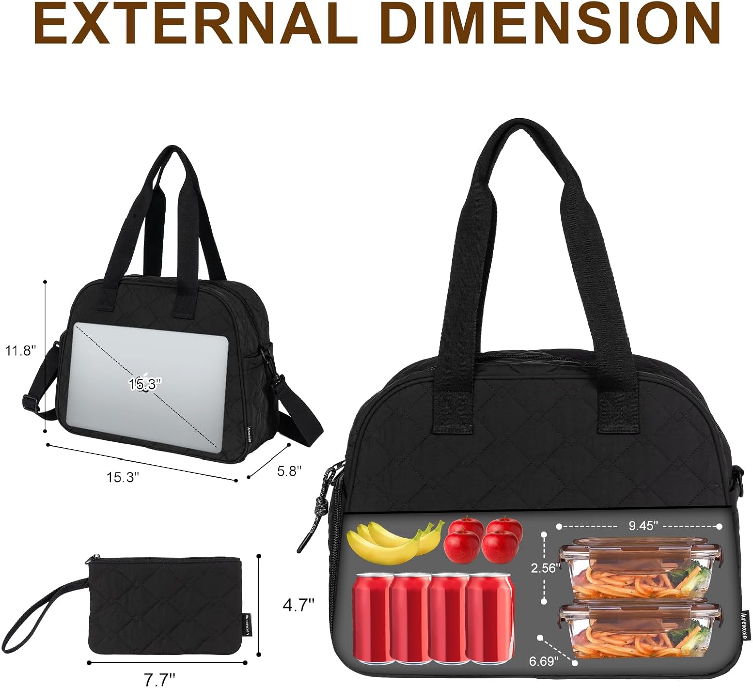 Lunch Tote Bag for Women, Quilted Puffer Work Purse with 15.3 Inch Laptop Compartment, for Office, Teacher, Nurse - Image 3