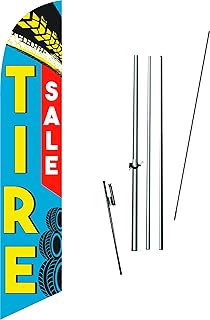 Cobb Promo Tire Sale Blue Advertising Feather Flag Eye Catching Banner Sign for Business and Marketing Complete Set with 15 ft Pole Kit and Ground Spike