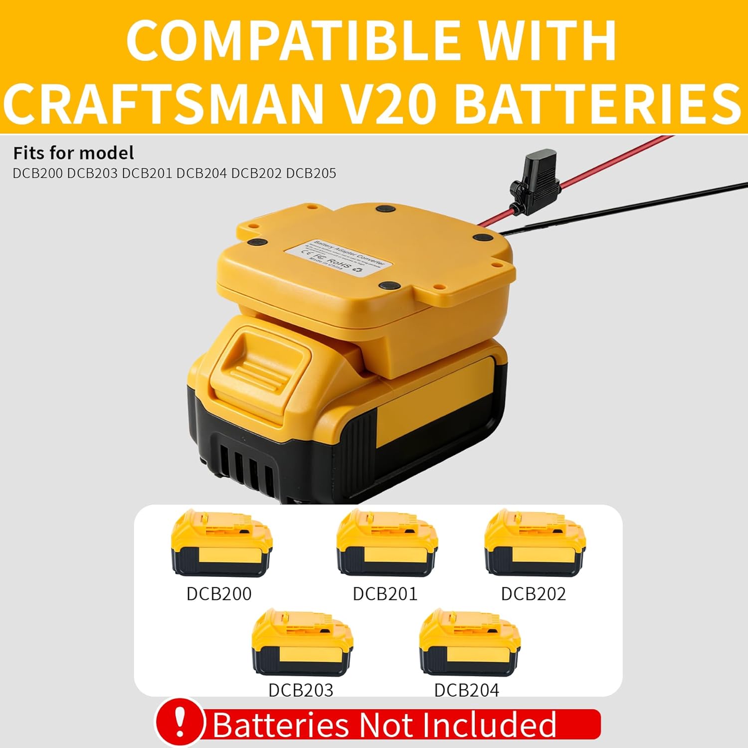 for Power Wheel Adapter Compatible with Dewalt 18V/20V Max Battery, Dock Battery Adapter with 40Amp Fuse, USB & Type C Port, Power Tool Converter for DIY RC Cars, Robotics, Yellow (Tool Only)