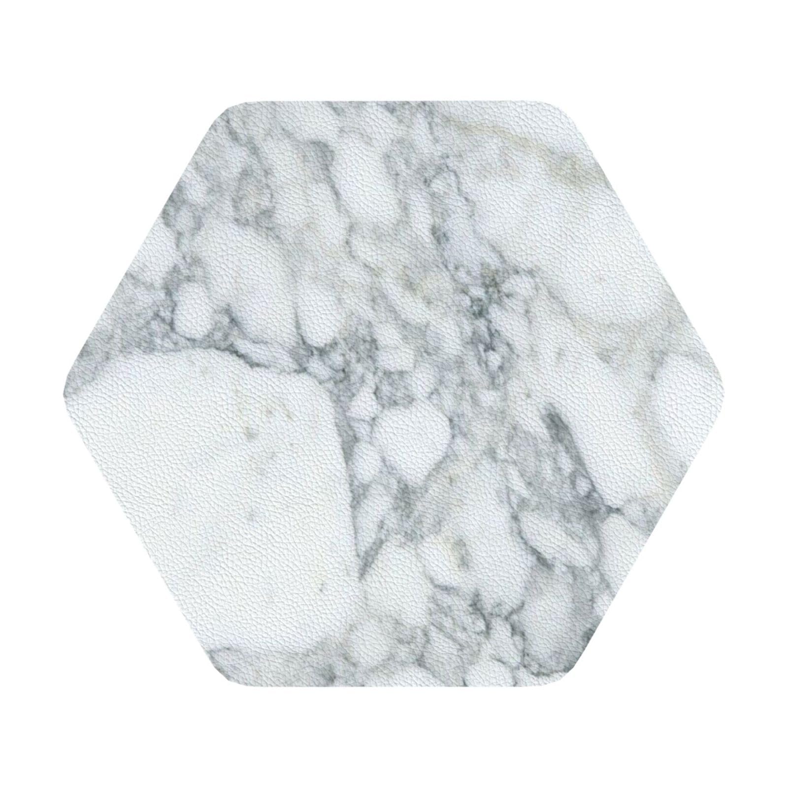 Black textured marble PU Leather Coasters Set of 6 Hexagon Drink Coasters