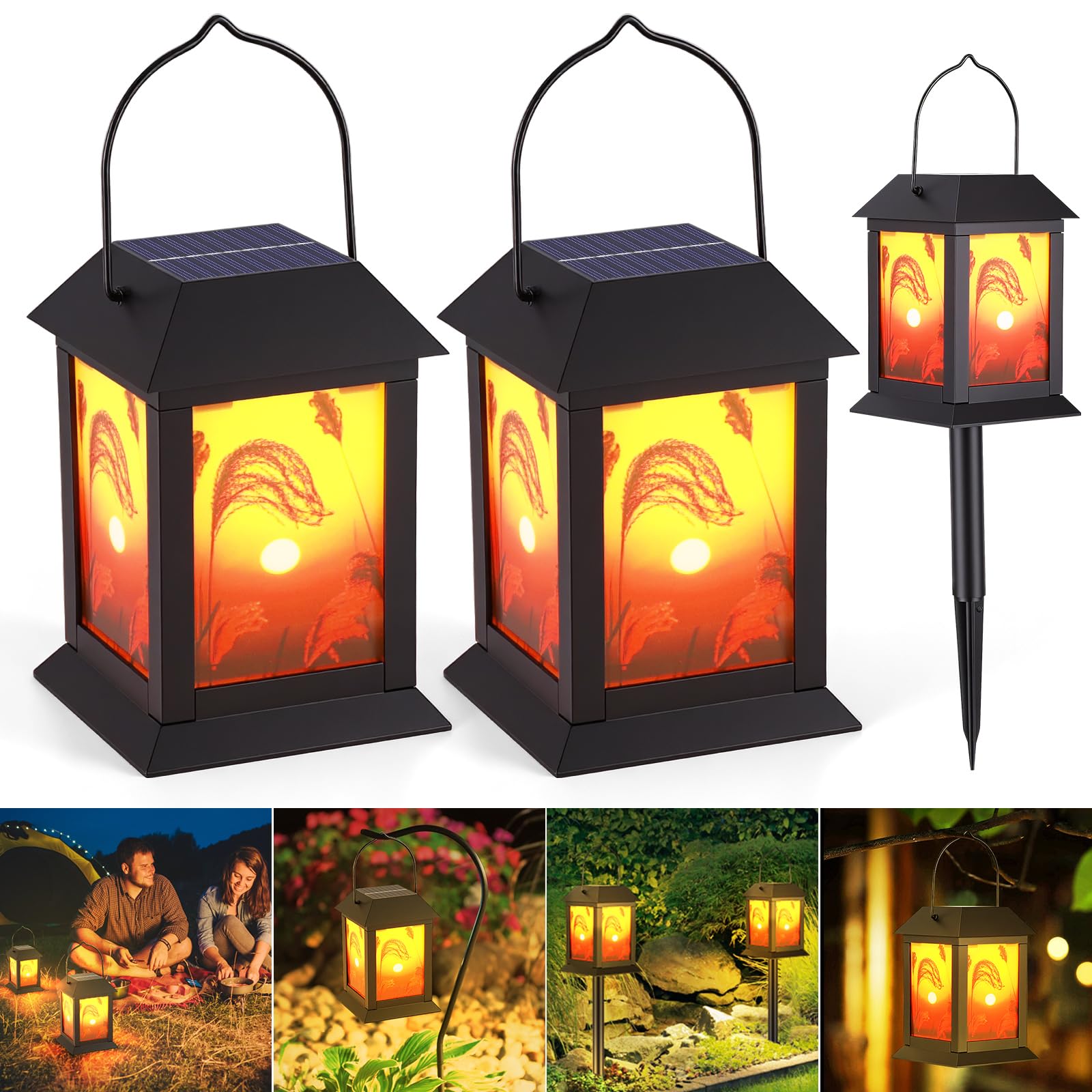 YUNYODA Solarleuchten für Außen Garten 2 Stück Solarleuchten Garten mit Längere Arbeitzeit, Solar Gartenleuchten Deko, Tragbare Gartenlampe für Balkon, Rasen, Terrasse, Hof Warmweiß Licht