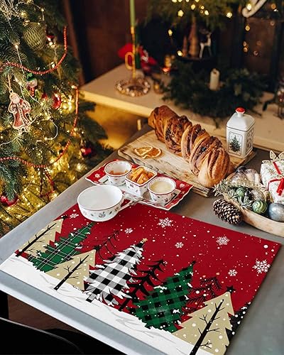 Vista 220 de Juego de 6 manteles individuales rojos para el día de San Valentín, diseño de corazón de San Valentín, resistentes al calor, lavables, manteles