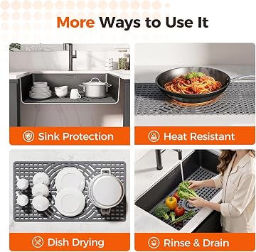 Snuggery Silicone Sink Protector for Kitchen Sink, 26x14 Center Drain