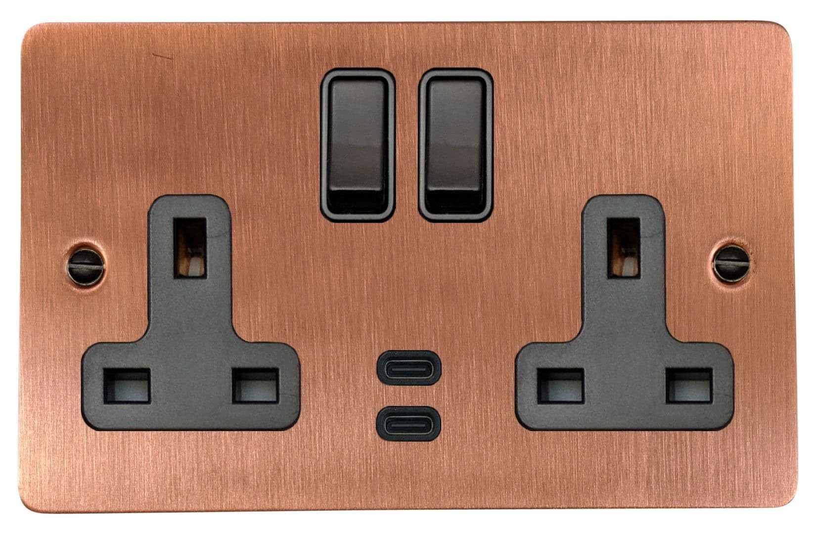 G&H Brassware Gold G&H Frg913b Flat Plate Rose 2 Gang Double 13A Plug Socket Dual 4.2A Usb C