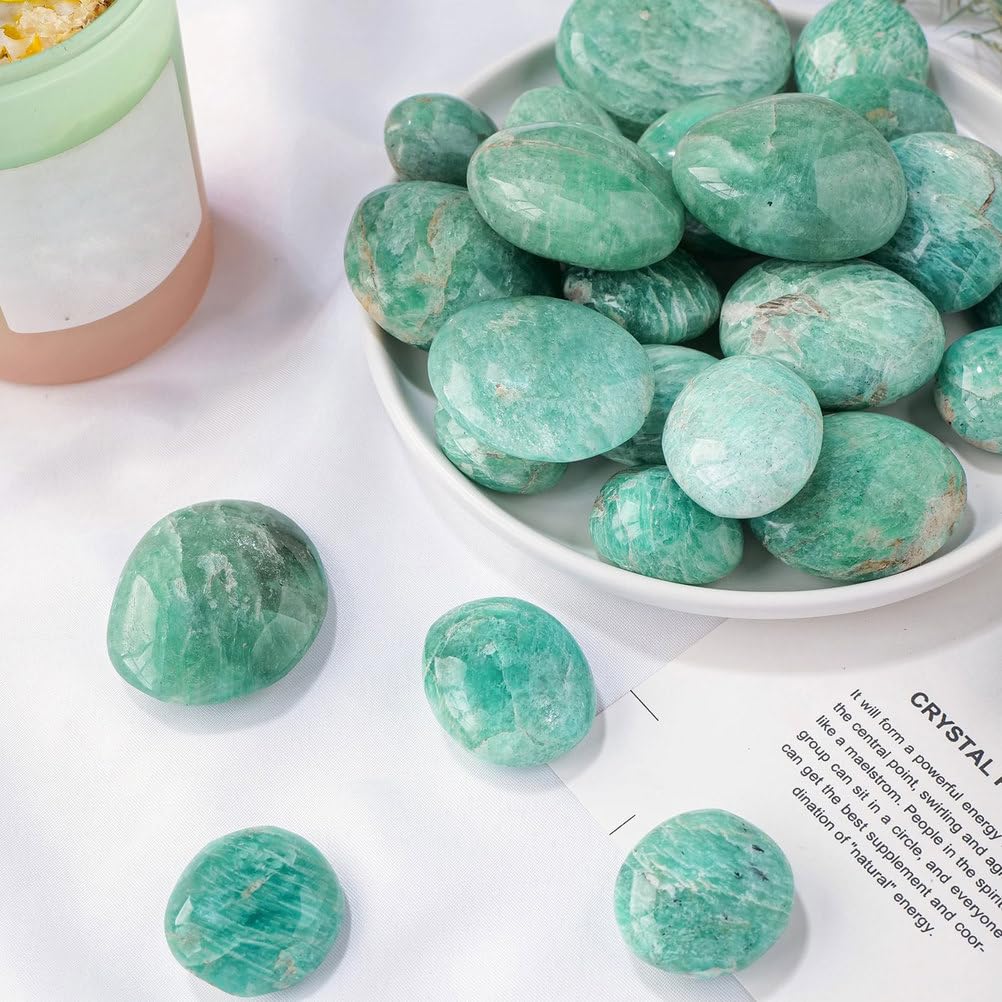 Cristalli di guarigione della Pietra di Palma amazzonite - 5 Pezzi Pietre lucidate Amazonite - Pocket Tascabile Stone per la Meditazione della Stregoneria e Allevamento d'ansia,40~50mm