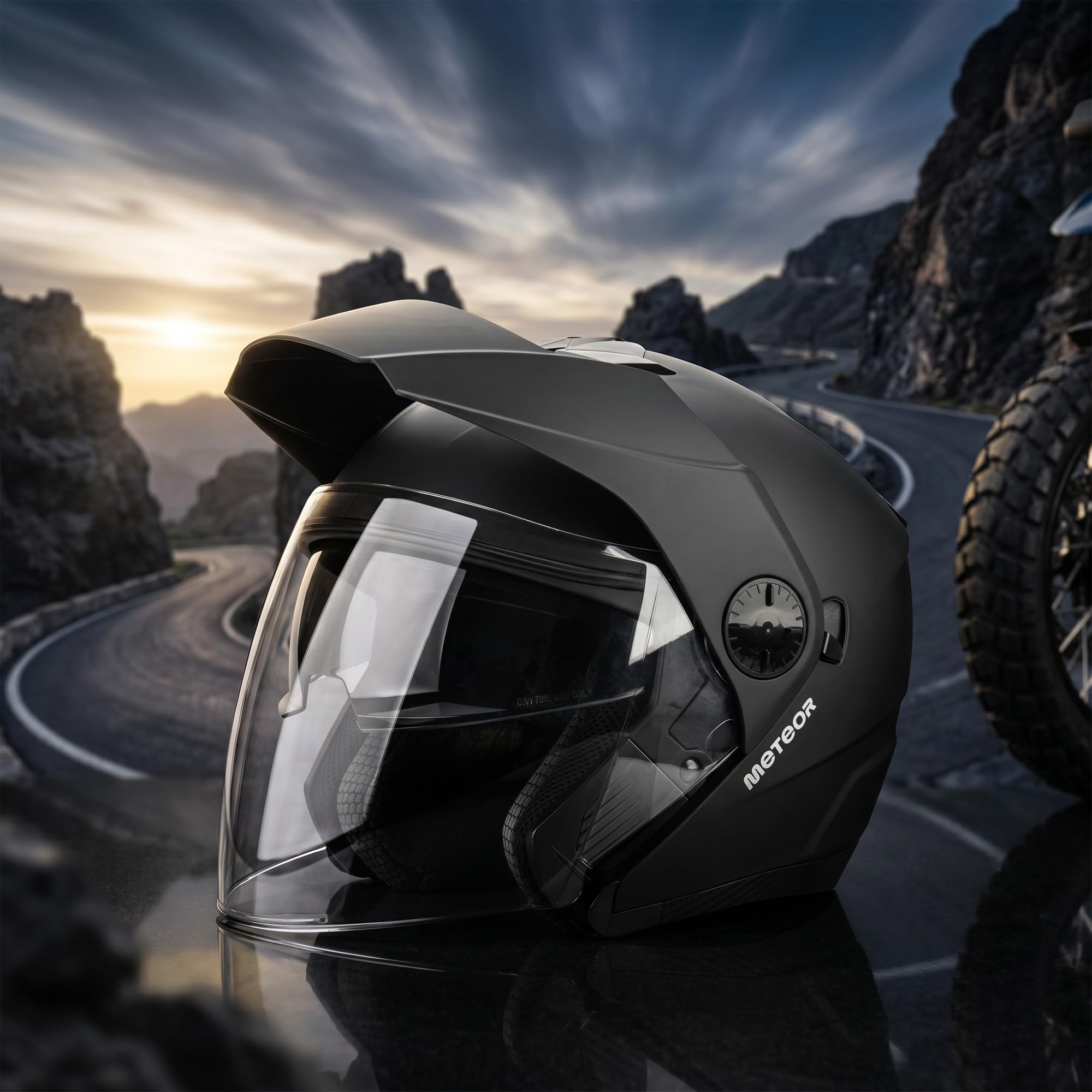 meteor Casco Moto Jet homologado ECE 22.06 con Parasol Hombre Mujer | Hekato casco jet moto hombre mujer con doble pantalla y parasol - homologado ECE 22.06 - ligero - tallas M L XL