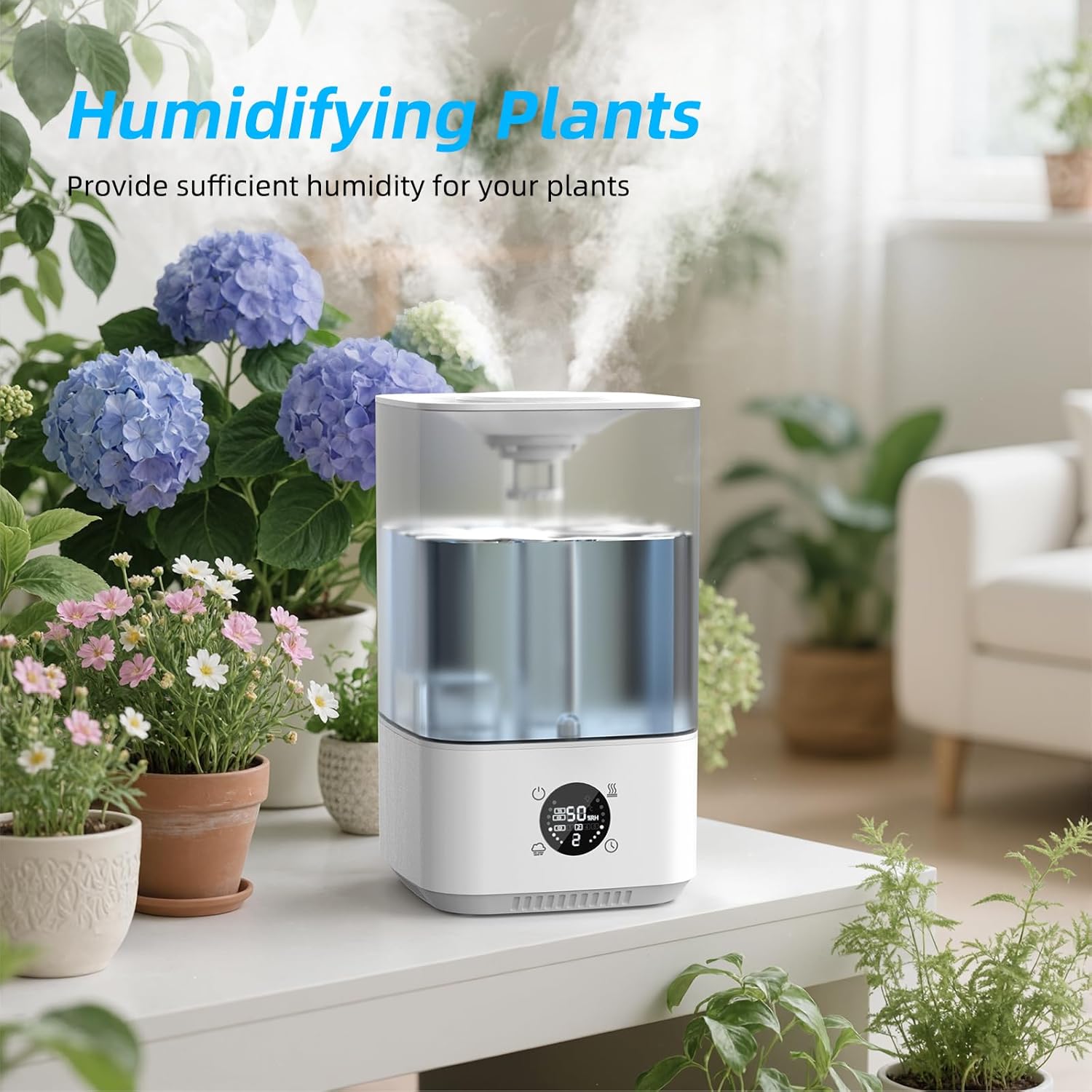 PKBD 6L Humidifier for Bedroom Large Room Home, 800ft² Wide Coverage, 26dB Quiet,Easy Top Fill, Quickly & Evenly Humidify, Real-Time Humidity Monitoring and Anti-dry Burn, White