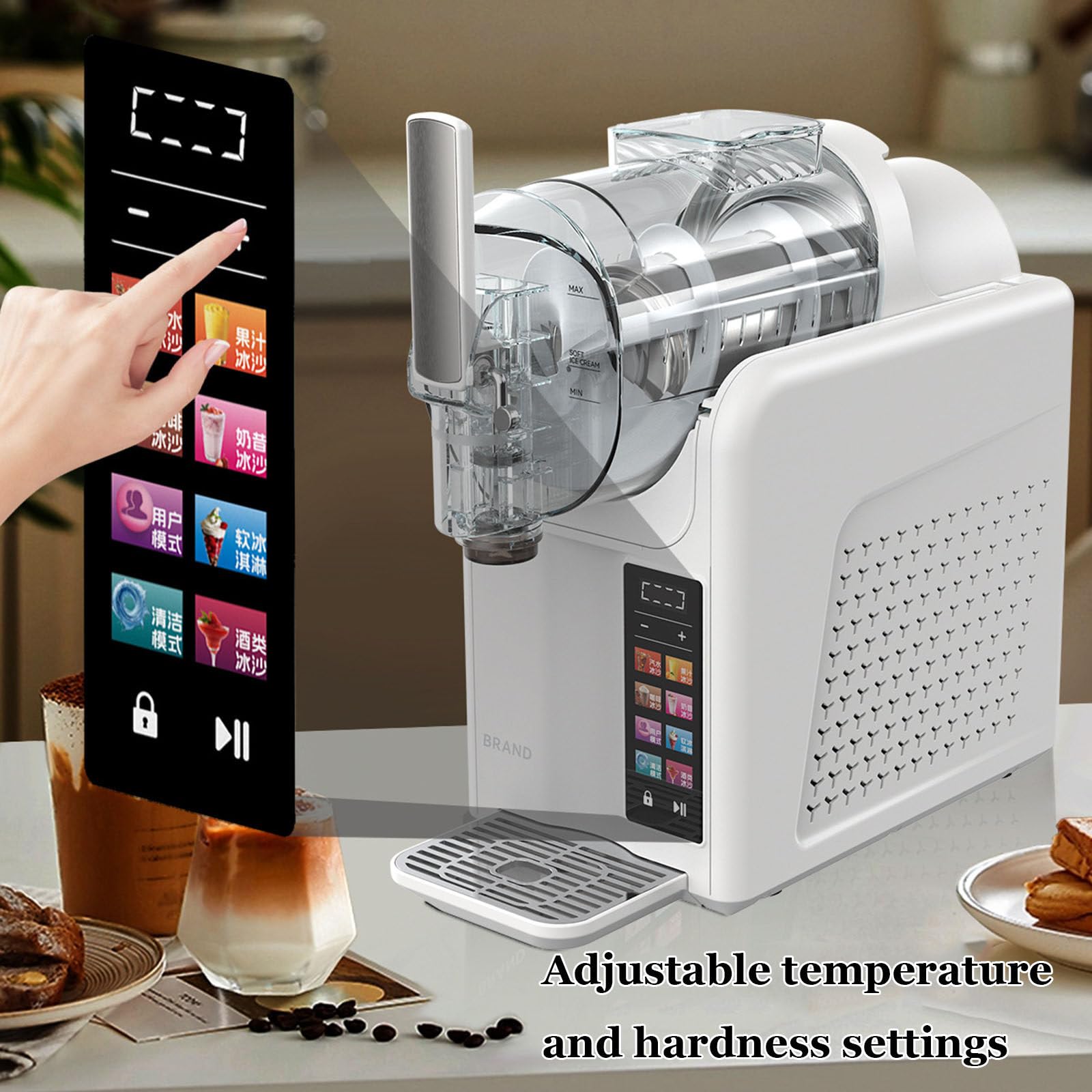 Macchina per Granite e Gelato Soft 2 in 1 con Funzione autopulente, Pannello Touch, Macchina per Bevande ghiacciate con 7 programmi preimpostati, prepara Granite, frappè e Cocktail White