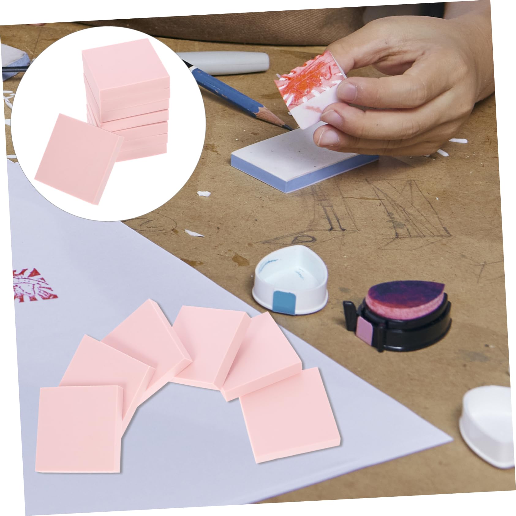 Artibetter Blocchi di Gomma da Intaglio 24 Pezzi Rosa per Timbri Fai da Te, Accessori per Incisione Artigianale a Casa e Scuola, Kit Materiali per Stampa Manuale Creativa