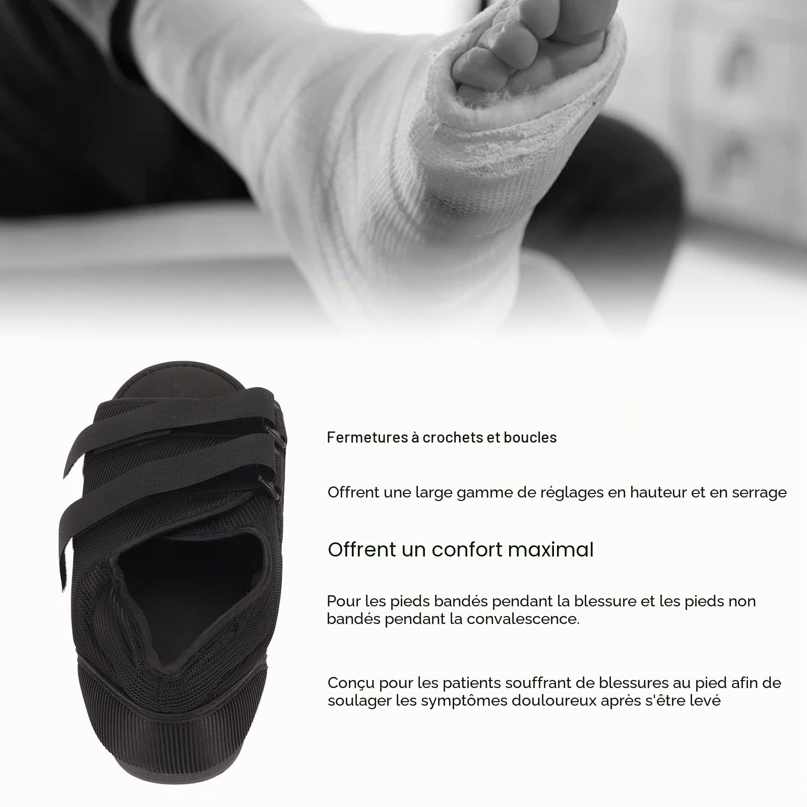 Fyearfly Attelle De Botte De Marche Pour Chaussures Post-opératoires, Chaussures Post-opératoires, Réglage de la Hauteur, Semelle Dure, Orthèse De Soutien Orthopédique, Chaussures Chirurgicales(M)