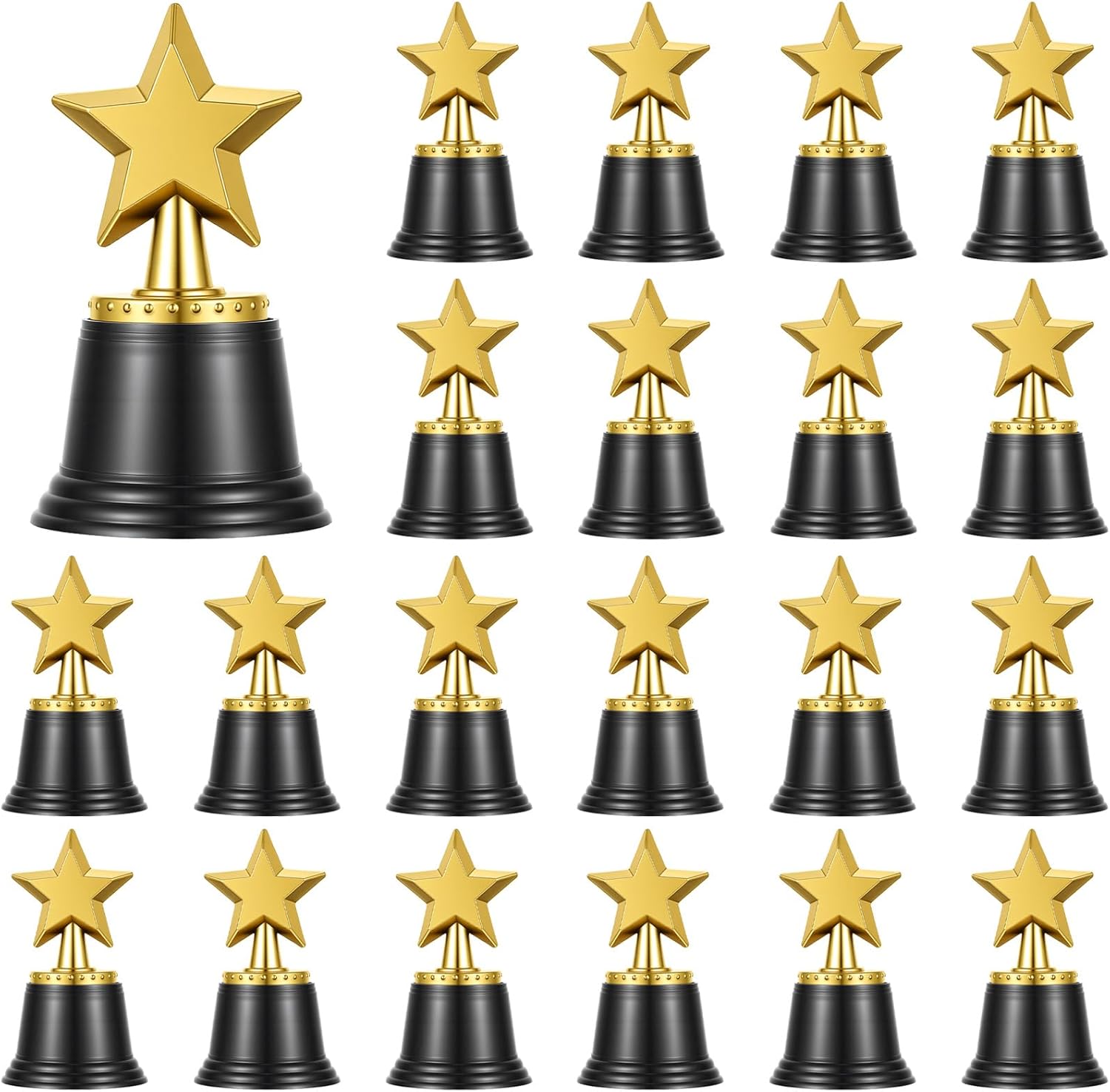 24 Pack Mini Star Trophy Awards Bulk (4.5 Inch) Plastic Gold Star Trophies for Party Favors Rewards Prizes Events and Decorations Inner Competitions Sports Events