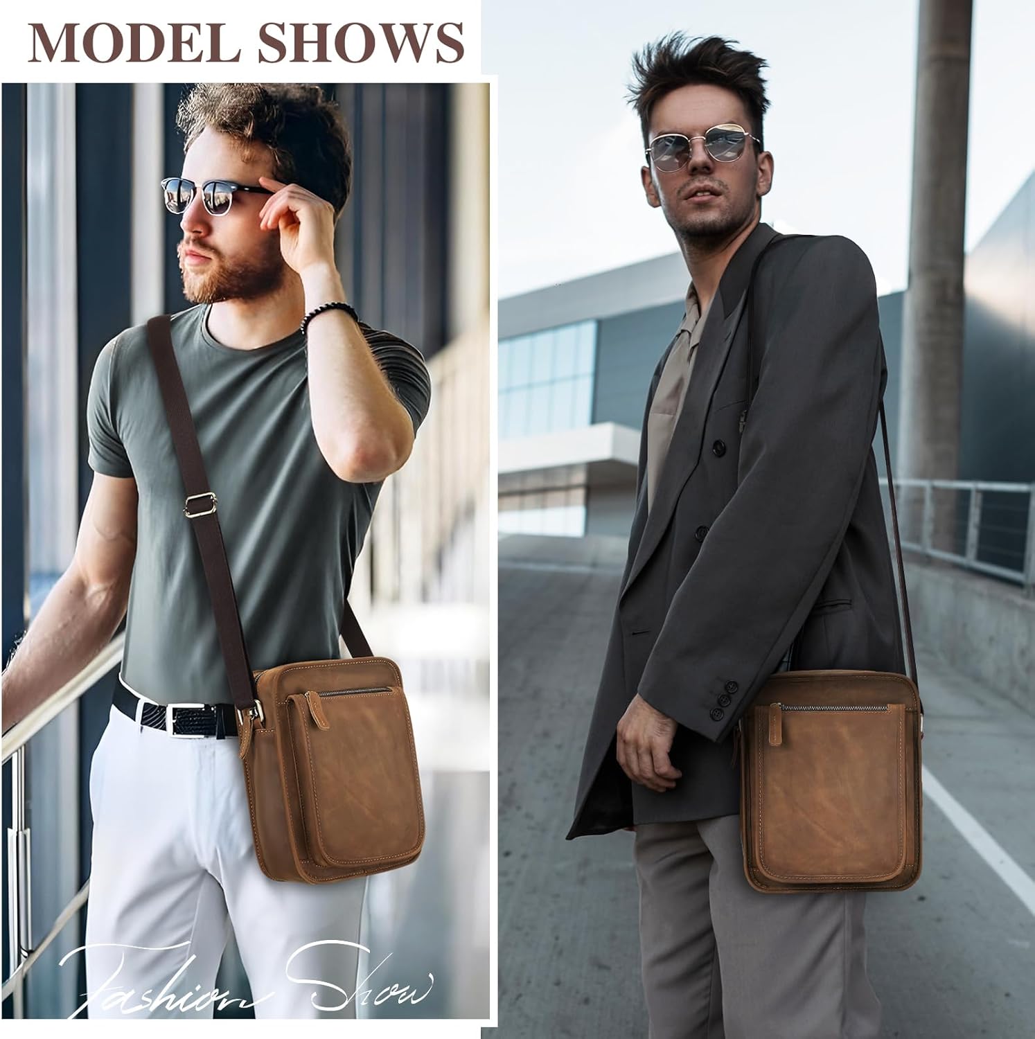 BAIGIO Small Leather Messenger Bag for Men Shoulder Bag Vintage Crossbody Bag Men Purse Ipad Satchel Travel Business - Image 6