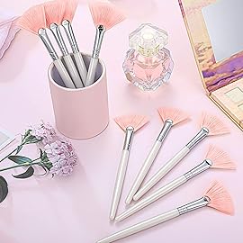 9 Pieces Facial Fan Mask Brushes, Soft Facial Applicator Brushes Tools for Peel Glycolic Makeup for Mud Cream(Pink, White)