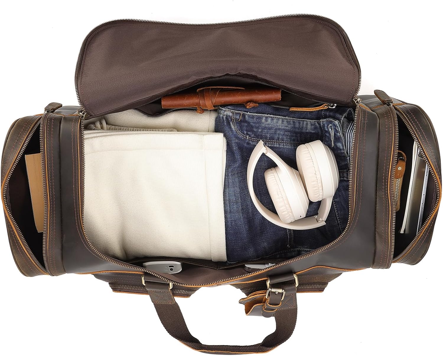Polare 23" Leather Duffel Weekender Travel Bag For Men With Full Grain Cowhide Leather 42L