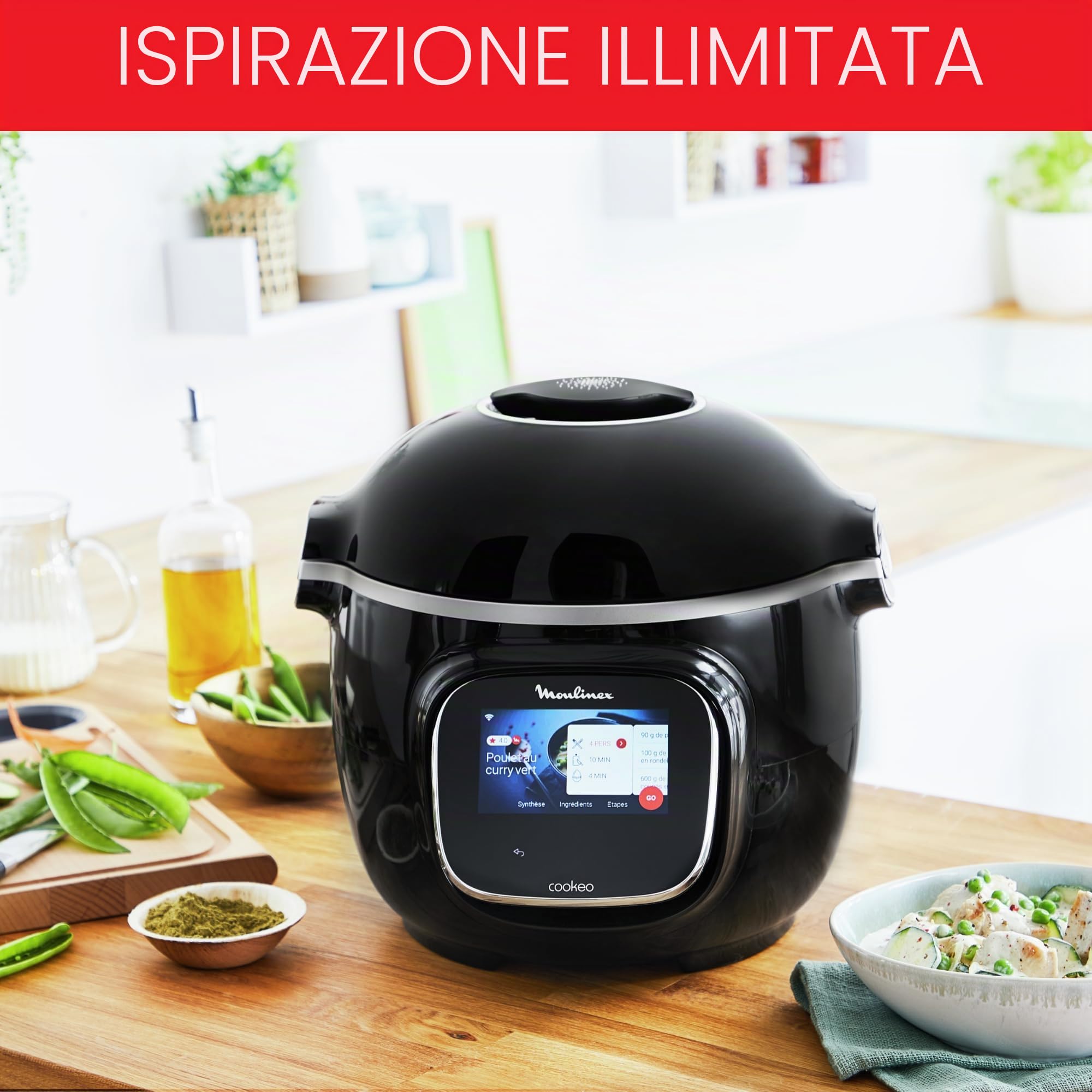 Moulinex Cookeo Touch Wifi Multicooker intelligente ad alta pressione + stampo per dolci 18 cm, 6 L, touch screen, 250 ricette integrate, applicazione Moulinex YY5297FB, nero