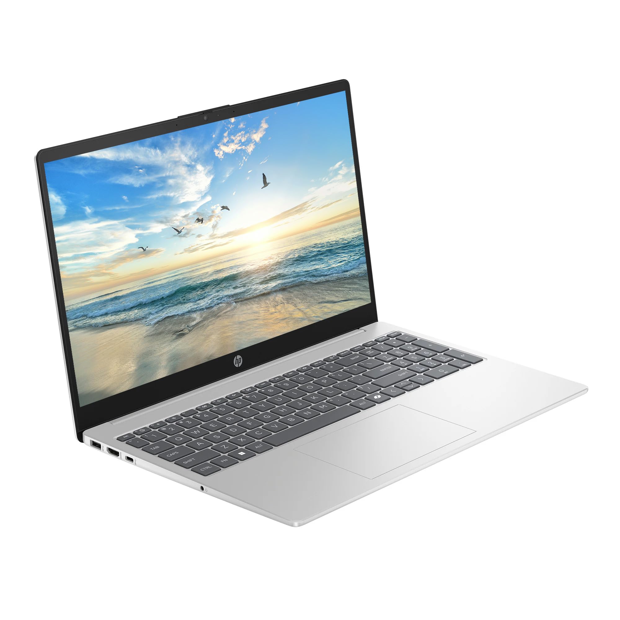 HP 15.6" Business Laptop with Microsoft Office 365, 1.1TB Storage (128GB UFS + 1TB OneDrive), 16GB RAM, Quad-Cores Intel Processor, Windows 11, PLUSERA Earphones & 8-in-1 Hub Included, Natural Silver