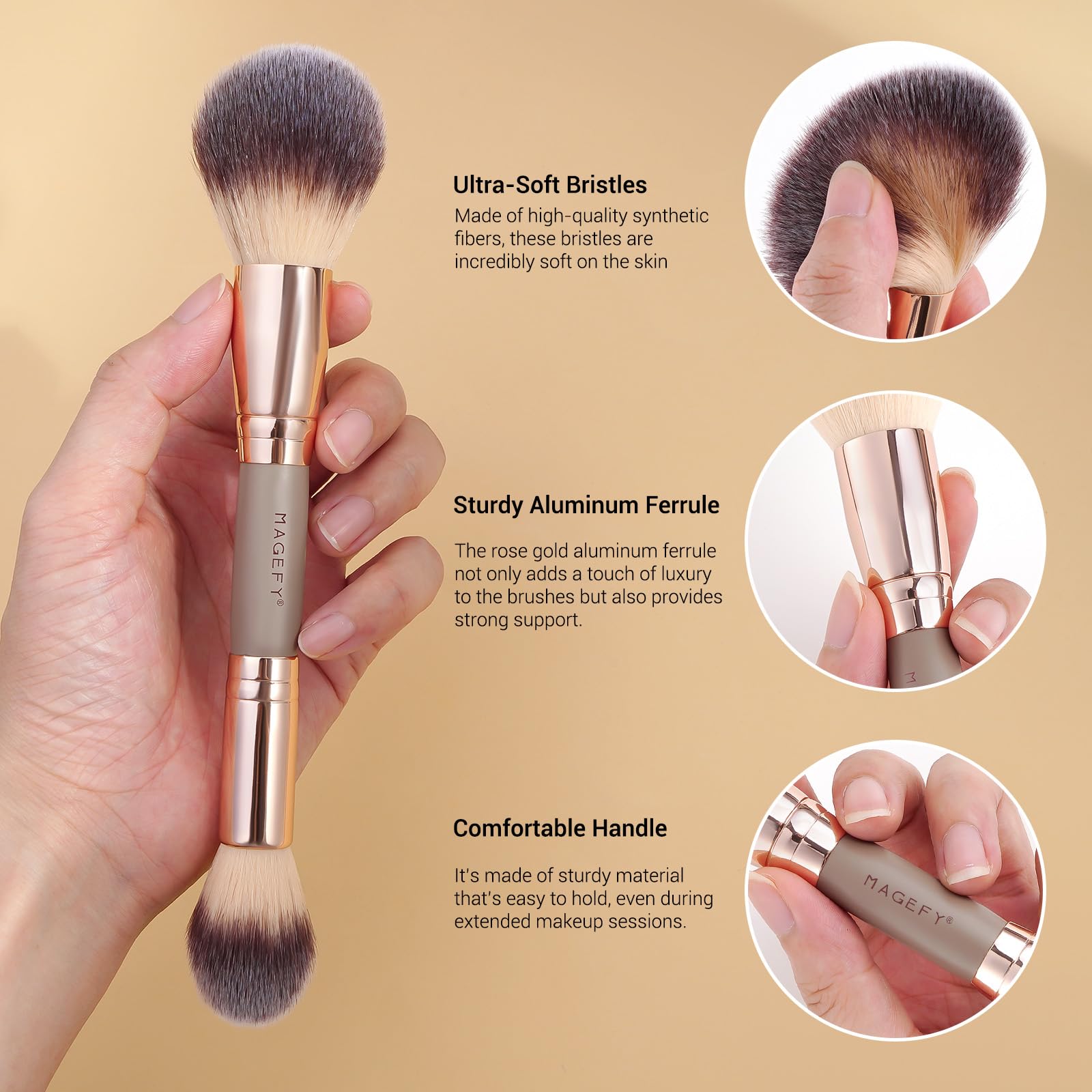 MAGEFY Makeup Brushes 12Pcs with Bag, Double-End Multi-functional for Foundation Powder Blush Eyeliner Eyeshadows brushes with Gift Box,Champagne