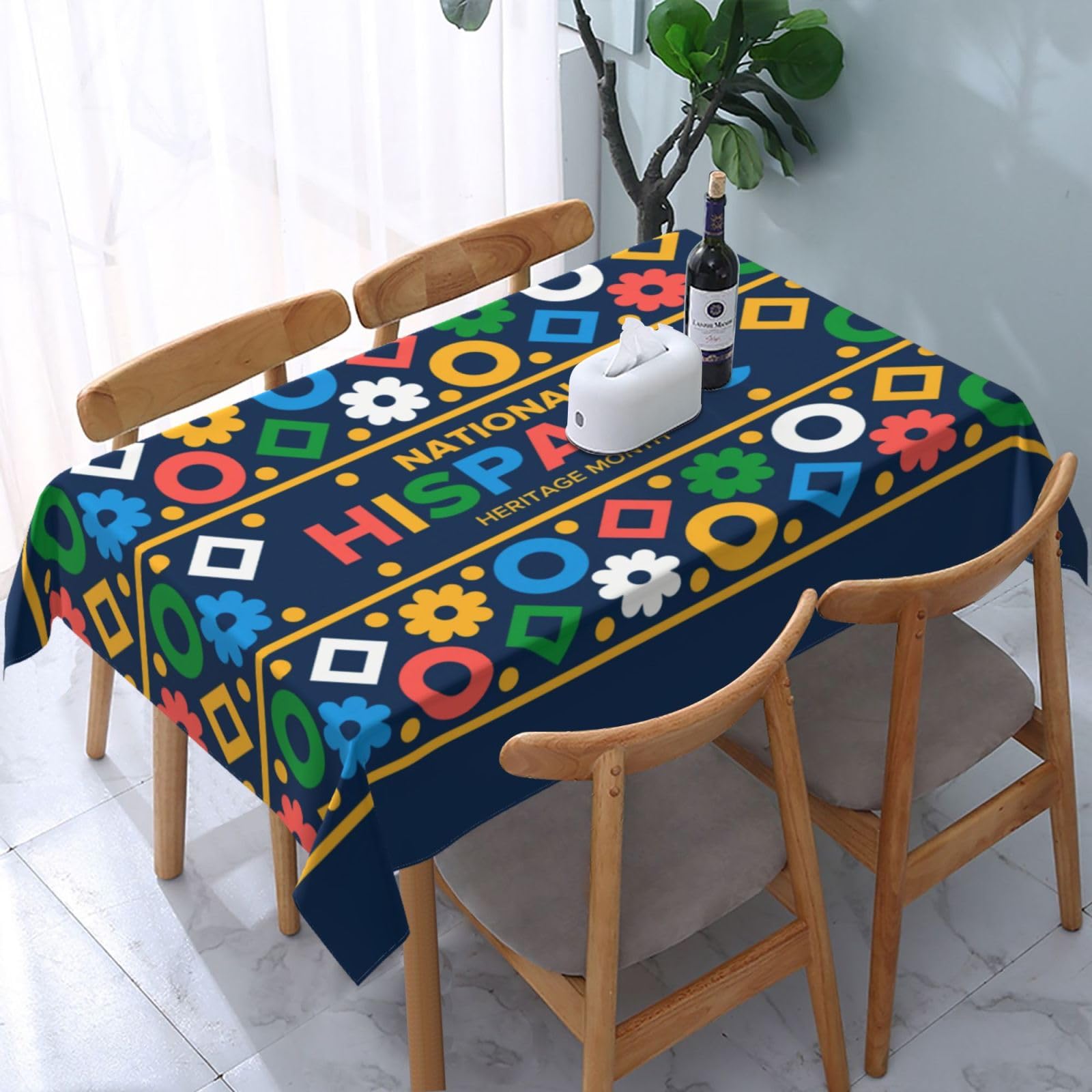JunHeArt National Hispanic Heritage Month Tablecloth Rectangle Table Cover Washable Table Cloths Decor For Kitchen 54" X 72"