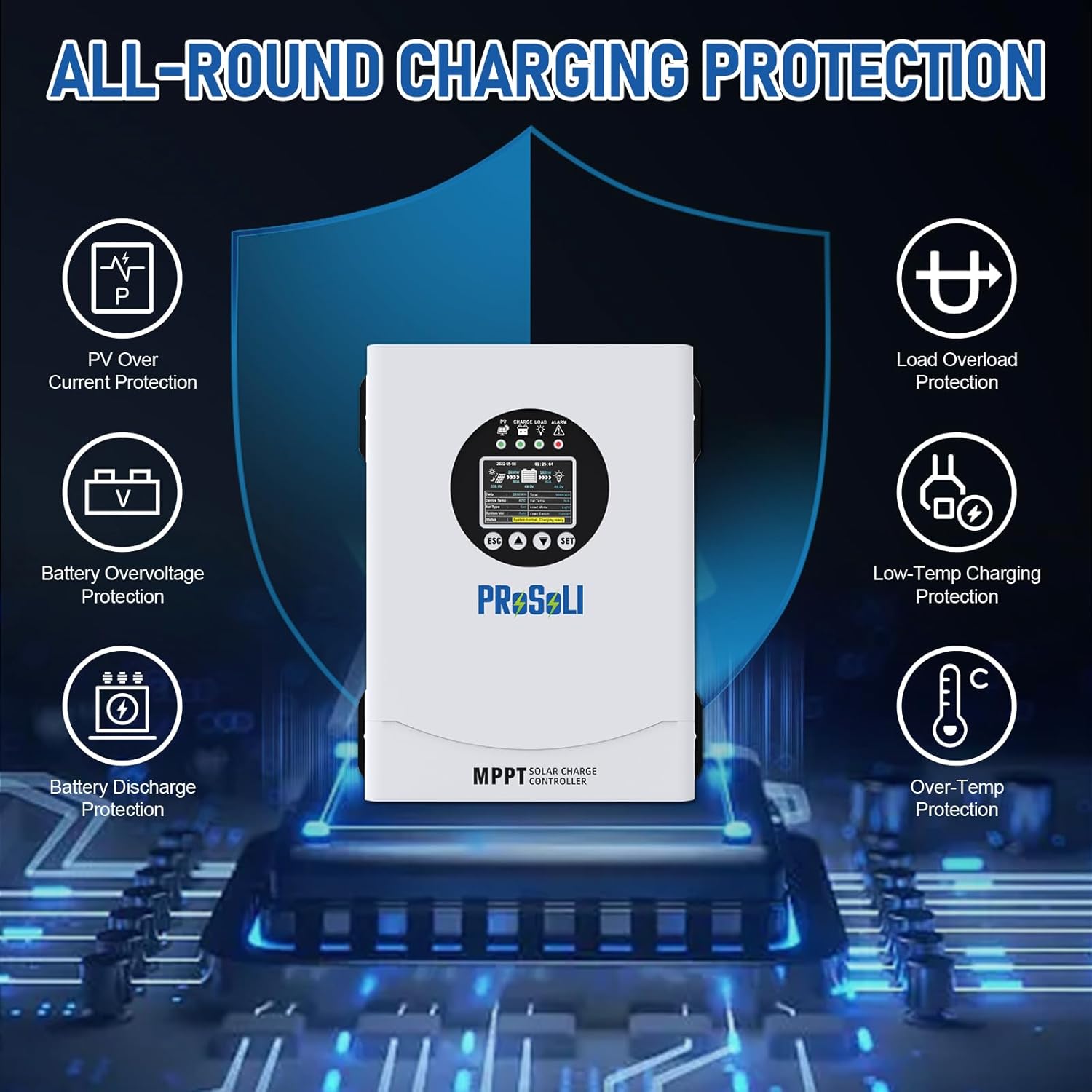 60A MPPT Solar Charge Controller, Max 230V PV Input, 12V-96V Auto Voltage, Intelligent Regulator for FLD/LiFePO4/SLD/GEL/AGM Batteries, Compatible with Large Solar Panels