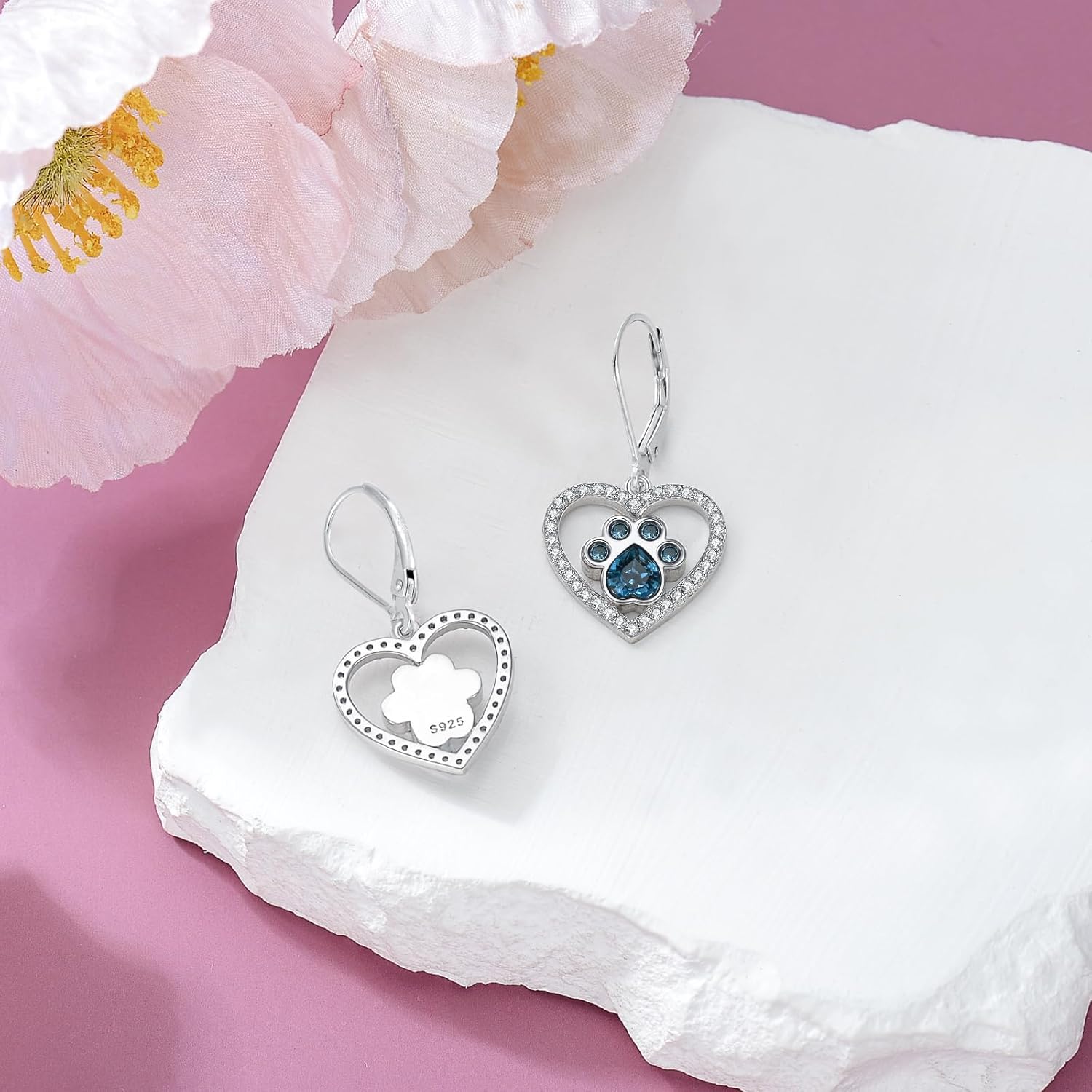 Paw Print Earrings 925 Sterling Silver Hanging Paw Dangle Earrings Jewelry Paw Drop Gifts for Women - Image 3