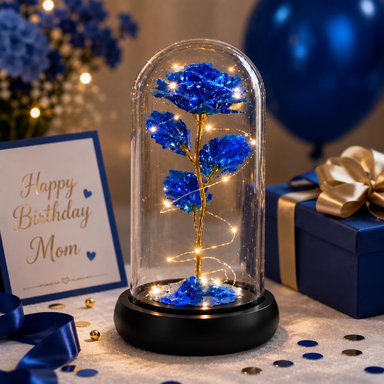 Galaxy Roses - Eternal Glass Rose with LED Lights & Timer - Coolest Gifts for Girlfriend Mom Wife Daughter Women - Beauty and the Beast Rose for Christmas Wedding Anniversary Birthday - Blue image 3