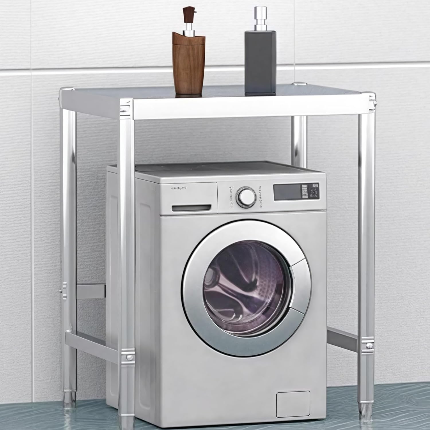 洗濯機ラック(伸縮式)/ハンガーバー付き - インテリアの通販ならセシール(cecile) Coeokss 洗濯機上収納ラック 洗濯機置き台 ステンレス製 洗濯機の上の収納棚 トイレ収納ラック 高さ 120cm 150cm