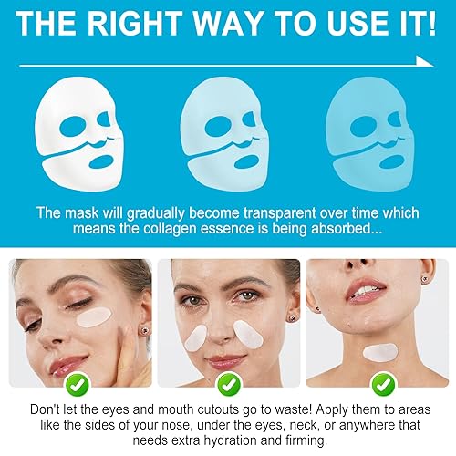 Miniatura 9 de Máscara profunda real de bio-colágeno, máscara facial de colágeno, máscara de colágeno para mujeres con ácido hialurónico, máscaras faciales