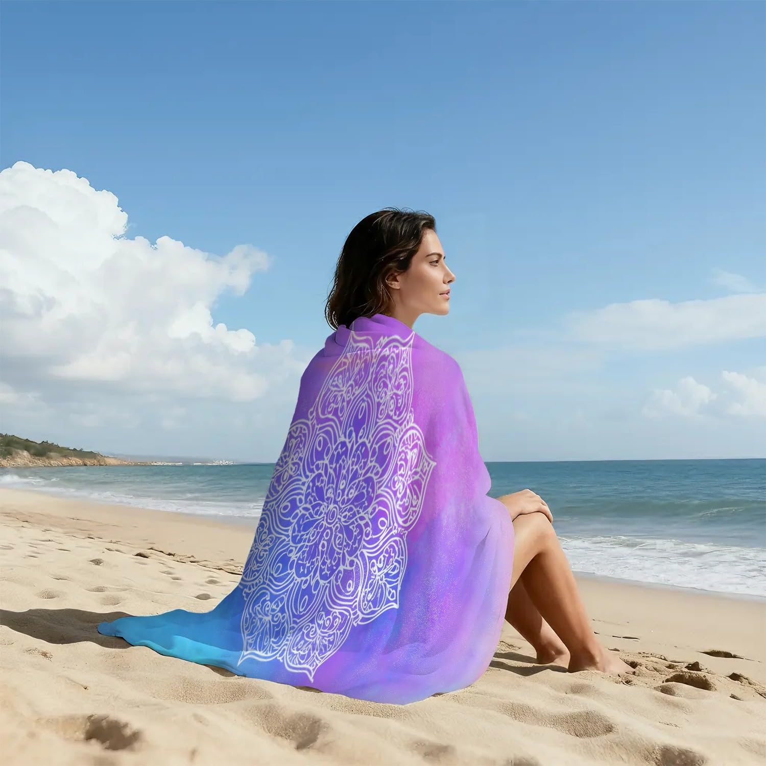 Serviette de Plage Microfibre 200 x 100 CM,Drap de Plage Onirique, Mandala, symétrique, Serein, Couverture de Plage Absorbante,Couverture de Bain Symétrique, pétales, Complexe, esthétique