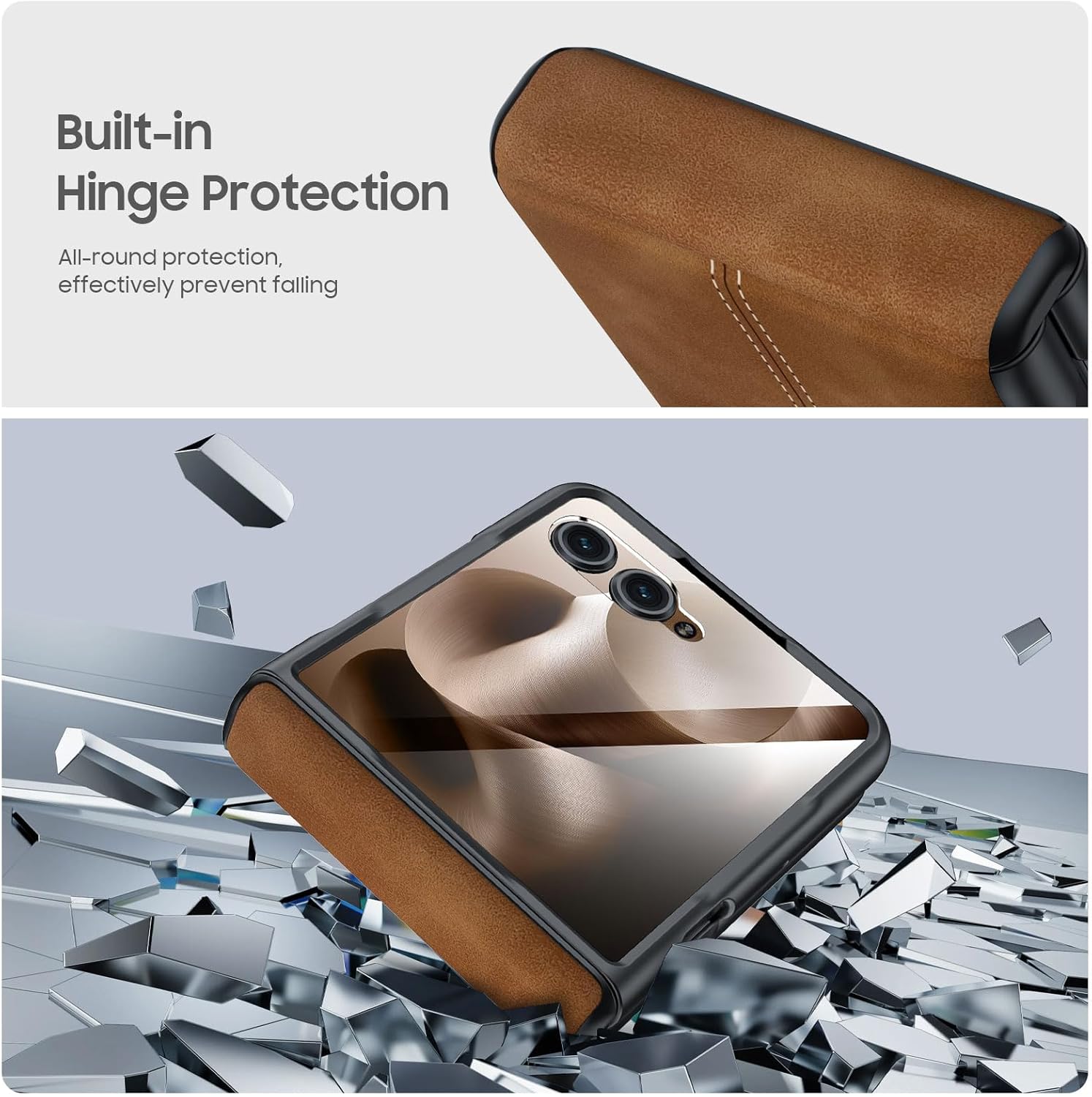for Motorola Razr Ultra 2025 Case Built-in Screen Protector & Hinge Protection & Ultra Thin PU Leather Matte PC Shockproof Phone Cover Smartphone Case for Moto Razr Ultra 2025 (Brown)