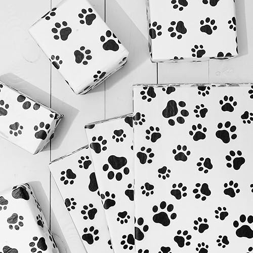 Miniatura 10 de Whaline 100 piezas de papel de seda con estampado de patas de mascotas, papel de regalo azul y blanco, papel de embalaje de patas de perro, papel de