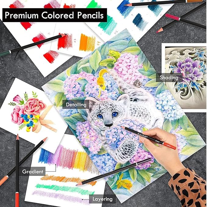 Image of 146 Pcs Coloured Pencils Set, Drawing Pencils & Sketching Kit with Graphite, Metallic Color, Water-Soluble Color Pencils for smudge free look (Shading and coloring pencils with bag, 146 pcs)