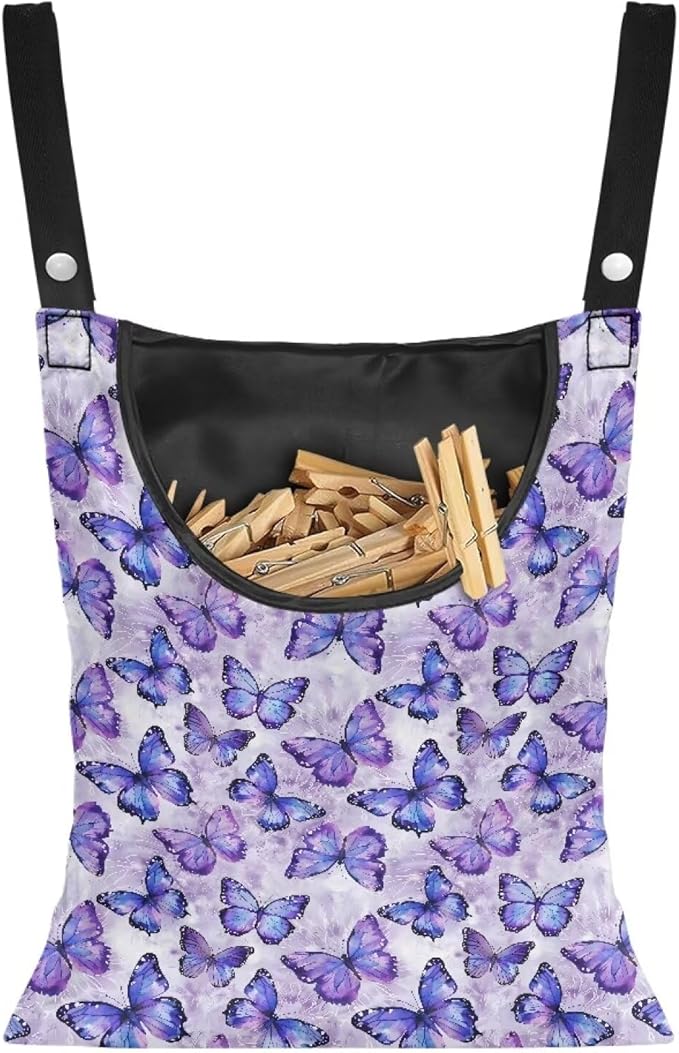 Hzeswody Butterfly Purple Clothespin Bag for Clothesline
