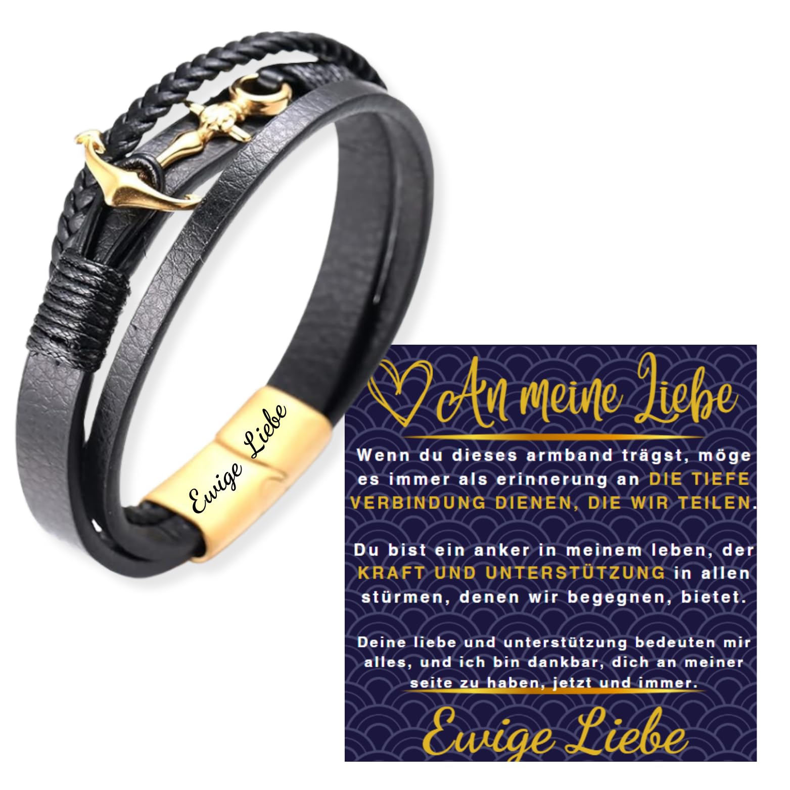 HALUKAKAH● Vela ● Pulsera Hombre Cuero Genuina Hecho a Mano Trenza Ancla Pulsera Cierre Magnético Mate de Titanio Acero Inoxidable Tamaño Ajustable 21.5-23cm con Caja de Regalo