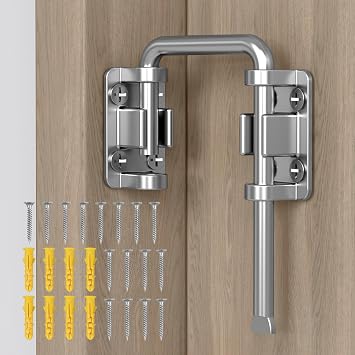 Sliding Door Loop Lock, 2.36 Inch Stainless Steel Patio Door Latch for Window, Barn, Garden, Fence, Shed, Closet, Double Gate - 90/180 Degree Installation U-Bolt Lock Silver-1PC